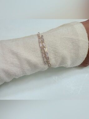 Sparkling Baguette Rhinestone Double Bracelet • Gold Tone